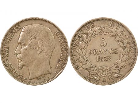 France Louis Napoléon Bonaparte - 5 Francs Argent, Tête nue - 1852 A Paris