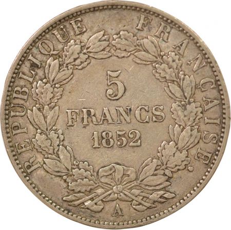 France Louis Napoléon Bonaparte - 5 Francs Argent, Tête nue - 1852 A Paris