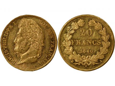 France Louis Philippe I - 20 Francs Or, Domard, Tête laurée - 1840 A Paris