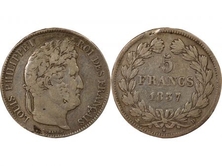 France Louis Philippe I - 5 Francs Argent, Domard - 1837 D Lyon