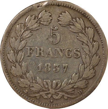 France Louis Philippe I - 5 Francs Argent, Domard - 1837 D Lyon