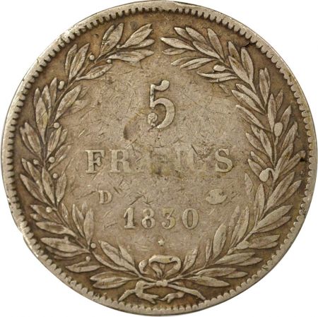 France Louis-Philippe I - 5 Francs Argent, Tr. en creux - 1830 D Lyon