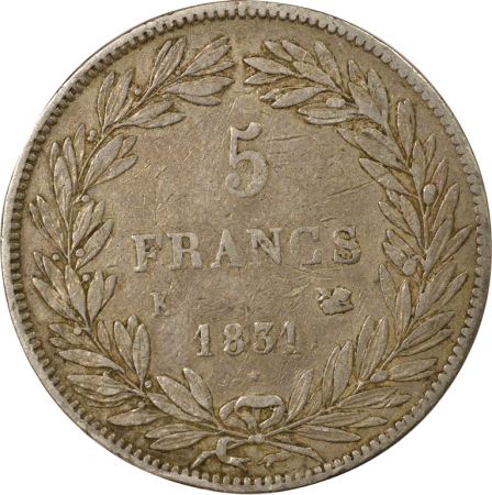 France Louis Philippe I - 5 Francs Argent, Tr. en creux - 1831 K Bordeaux