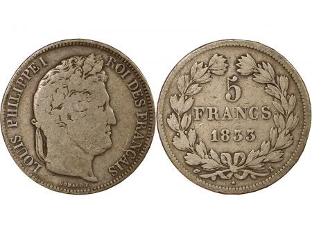 France Louis Philippe I - 5 Francs Argent, Tr. en relief - 1833 I Limoges