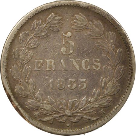 France Louis Philippe I - 5 Francs Argent, Tr. en relief - 1833 M Toulouse