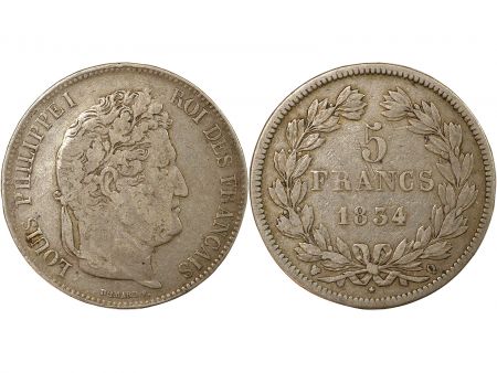 France Louis Philippe I - 5 Francs Argent, Tr. en relief - 1834 Q Perpignan