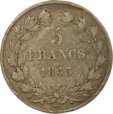 France Louis Philippe I - 5 Francs Argent, Tr. en relief - 1845 K Bordeaux