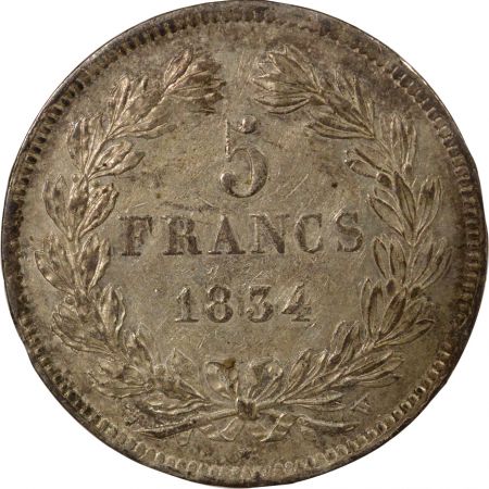 France Louis Philippe I - 5 Francs Argent, Tranche en Relief- 1834 W Lille