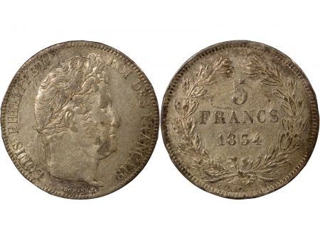 France Louis Philippe I - 5 Francs Argent, Tranche en Relief- 1834 W Lille