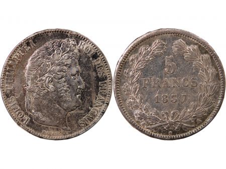 France Louis Philippe Ier - 5 Francs Argent 1837 A Paris \ Type Domard, Tr Relief\ 