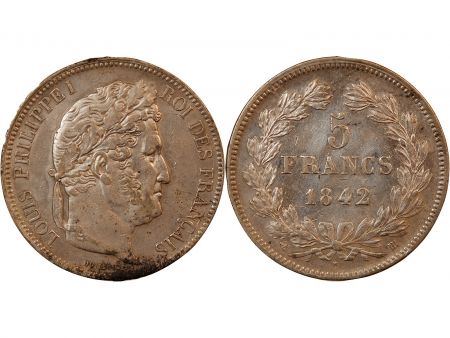 France Louis Philippe Ier - 5 Francs Argent 1842 BB Strasbourg \ Type Domard, Tr Relief\ 