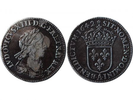 France LOUIS XIII - 1/12 ECU ARGENT 1642 PARIS \'Variété Rose\ 