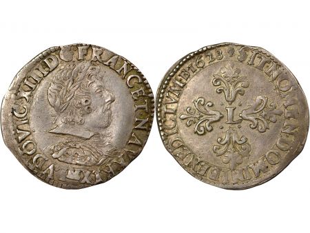 France Louis XIII - 1/2 Franc Argent, Lauré et au Col Plat - 1628 M Toulouse