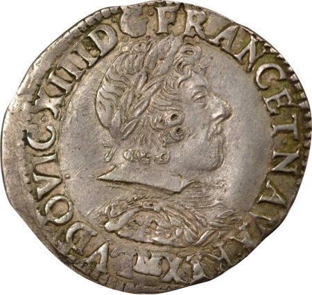 France Louis XIII - 1/2 Franc Argent, Lauré et au Col Plat - 1628 M Toulouse