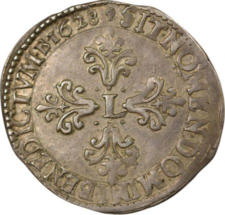 France Louis XIII - 1/2 Franc Argent, Lauré et au Col Plat - 1628 M Toulouse