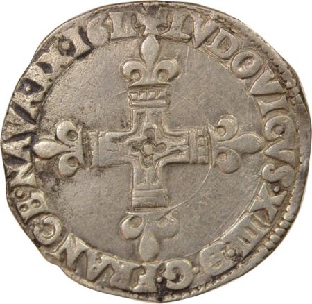 France Louis XIII - 1/4 Ecu Argent, à la Croix fleurdelisée - 1611 L Bayonne