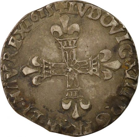 France Louis XIII - 1/4 Ecu Argent, à la Croix fleurdelisée - 1615 T Nantes