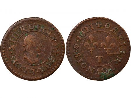 France Louis XIII - Denier Tournois, Type 1 - 1611 T Nantes