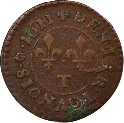 France Louis XIII - Denier Tournois, Type 1 - 1611 T Nantes