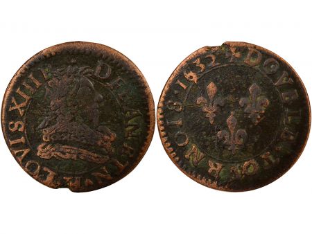 France Louis XIII - Double Tournois, Type 1 - 1632 H La Rochelle