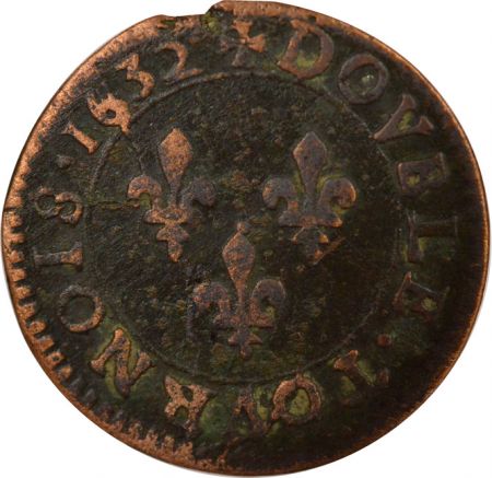 France Louis XIII - Double Tournois, Type 1 - 1632 H La Rochelle