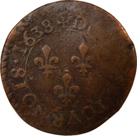 France Louis XIII - Double Tournois, Type 14 - 1638 H La Rochelle