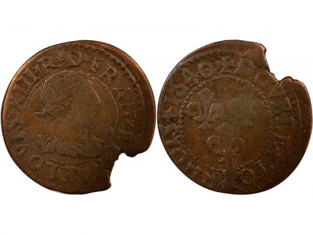 France Louis XIII - Double Tournois, Type 15 - 1640 H La Rochelle