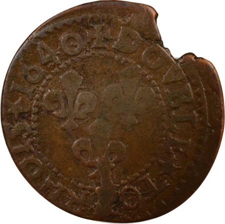 France Louis XIII - Double Tournois, Type 15 - 1640 H La Rochelle