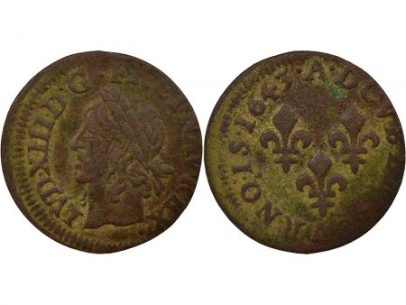 France Louis XIII - Double Tournois, Type de Warin, en Latin - 1643 A Corbeil