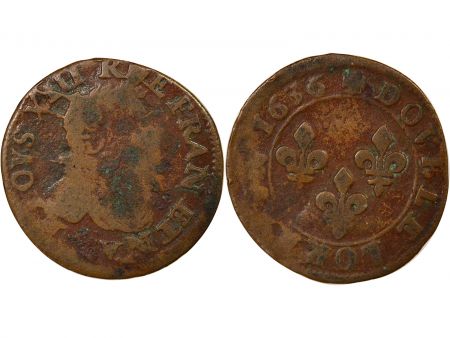 France Louis XIII - Double Tournois Lorrain, Type 8 - 1636 Stenay