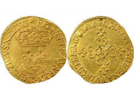 France Louis XIII - Ecu d\'Or au Soleil - 1636 B Rouen