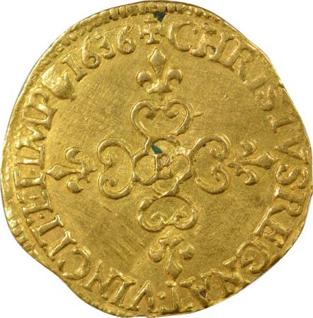 France Louis XIII - Ecu d\'Or au Soleil - 1636 B Rouen