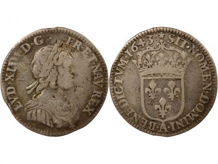 France Louis XIV - 1/12 Ecu Argent, à la Mèche Courte - 1643 A Paris Matignon