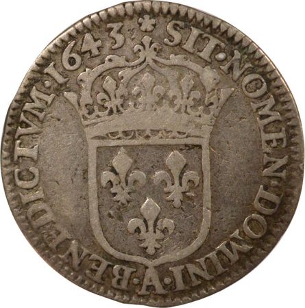 France Louis XIV - 1/12 Ecu Argent, à la Mèche Courte - 1643 A Paris Matignon