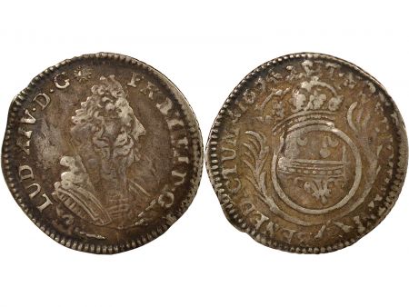 France Louis XIV - 1/12 Ecu Argent, aux Palmes - 1694 P Dijon, Réformé