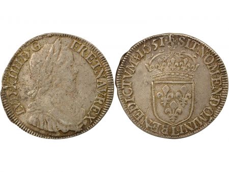 France Louis XIV - 1/2 Ecu Argent, à la Mèche Longue - 1651 L Bayonne