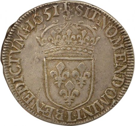 France Louis XIV - 1/2 Ecu Argent, à la Mèche Longue - 1651 L Bayonne