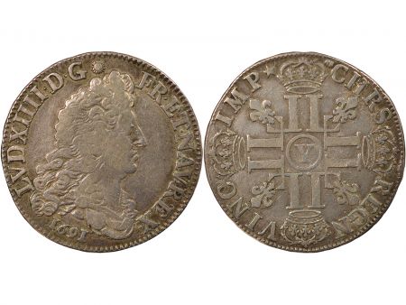 France Louis XIV - 1/2 Ecu Argent, aux Huit L - 1691 Y Bourges