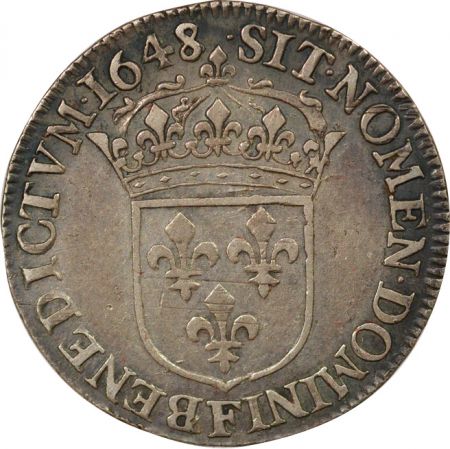 France Louis XIV - 1/4 Ecu Argent, à la Mèche Longue - 1648 F Angers R3