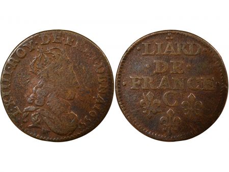 France Louis XIV - Liard au Buste Juvénile - 1655 C Caen