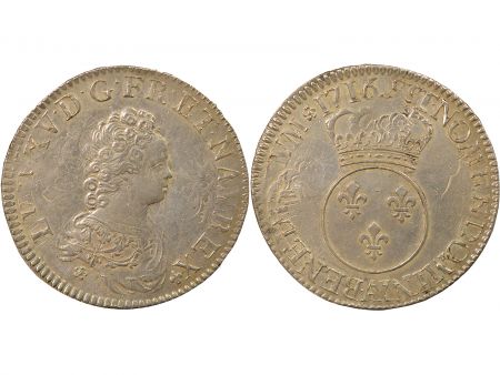 France Louis XV - Ecu Argent, Vertugadin - 1716 A Paris réformé