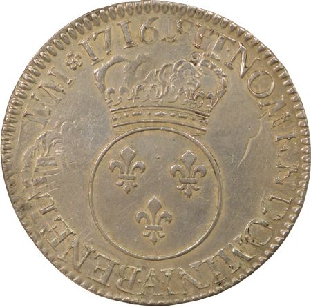 France Louis XV - Ecu Argent, Vertugadin - 1716 A Paris réformé