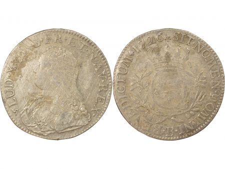 France Louis XV - Écu Argent aux Rameaux d\'Olivier - 1726 B Rouen