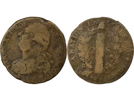 France Louis XVI - Double Sol au Faisceau - 17911 / 1793