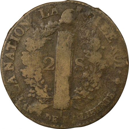 France Louis XVI - Double Sol au Faisceau - 17911 / 1793