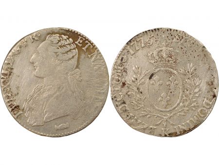 France Louis XVI - Écu Argent aux Rameaux d\'Olivier - 1775 K Bordeaux