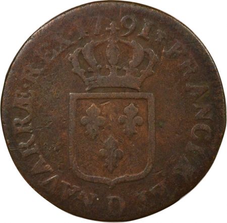 France Louis XVI - Sol, à l\'Ecu - 1791 D Lyon