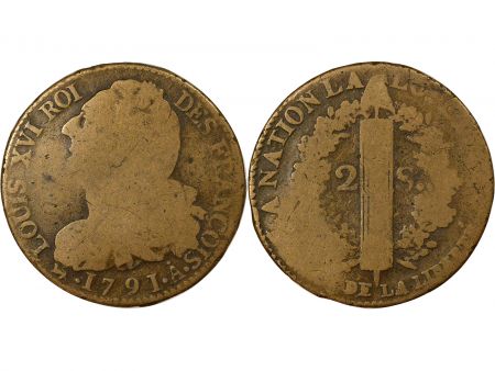 France Louis XVI, Constitution - 2 Sols au Faisceau - 1791 A Paris