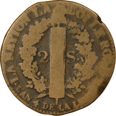 France Louis XVI, Constitution - 2 Sols au Faisceau - 1792 A Paris