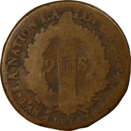 France Louis XVI, Constitution - 2 Sols au Faisceau, type \ Français\  - 1792 BB Strasbourg